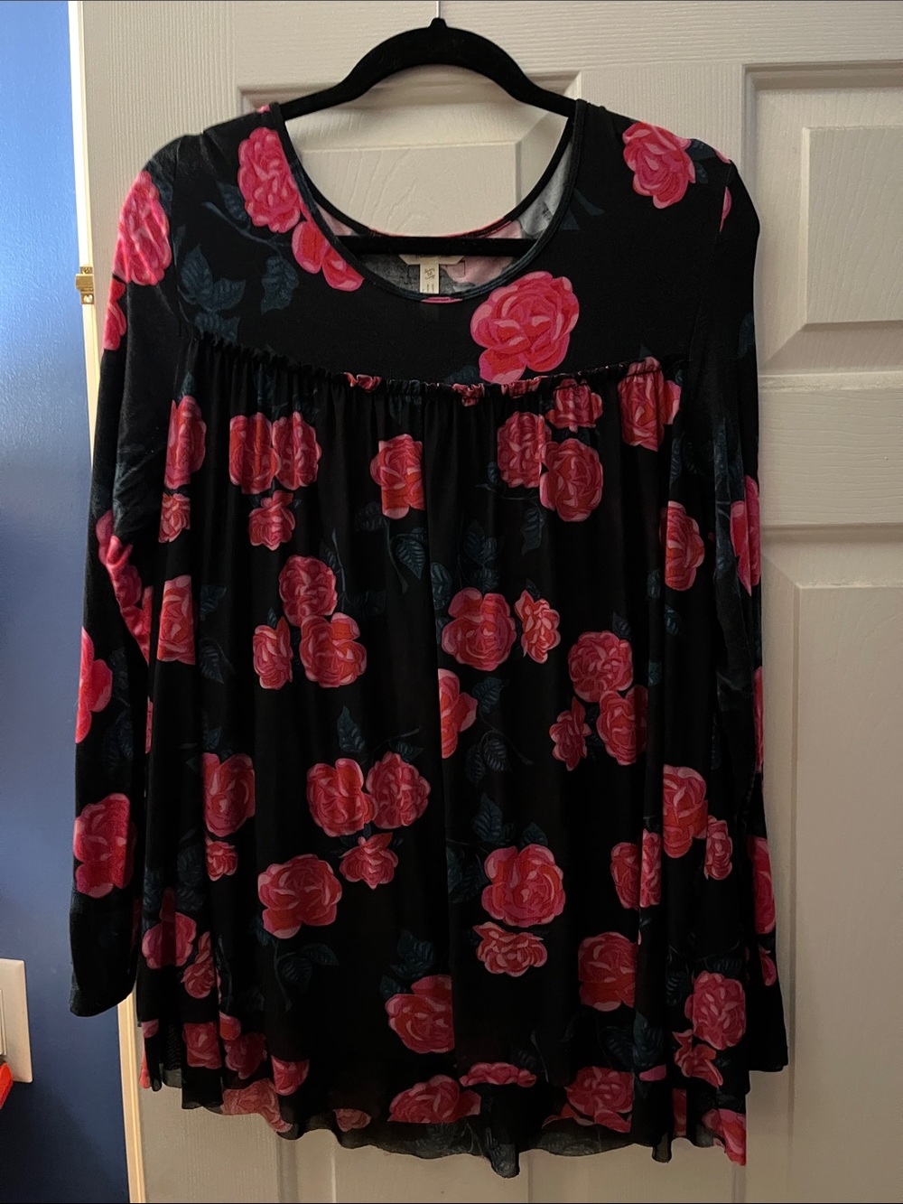 Matilda Jane Black Tunic with Pink Rose Print M